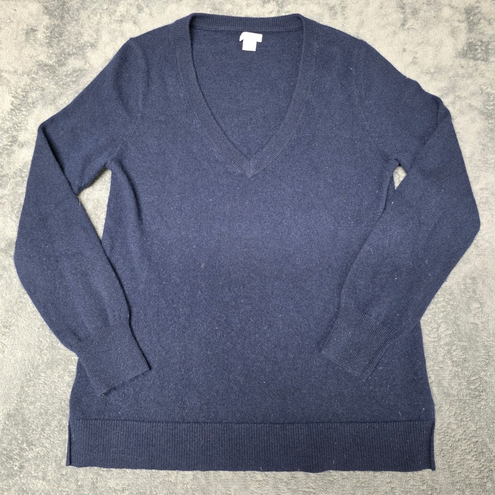 J.Crew Sweater Womens M Navy Blue 100% Cashmere V-Neck  Classic Quiet Luxury